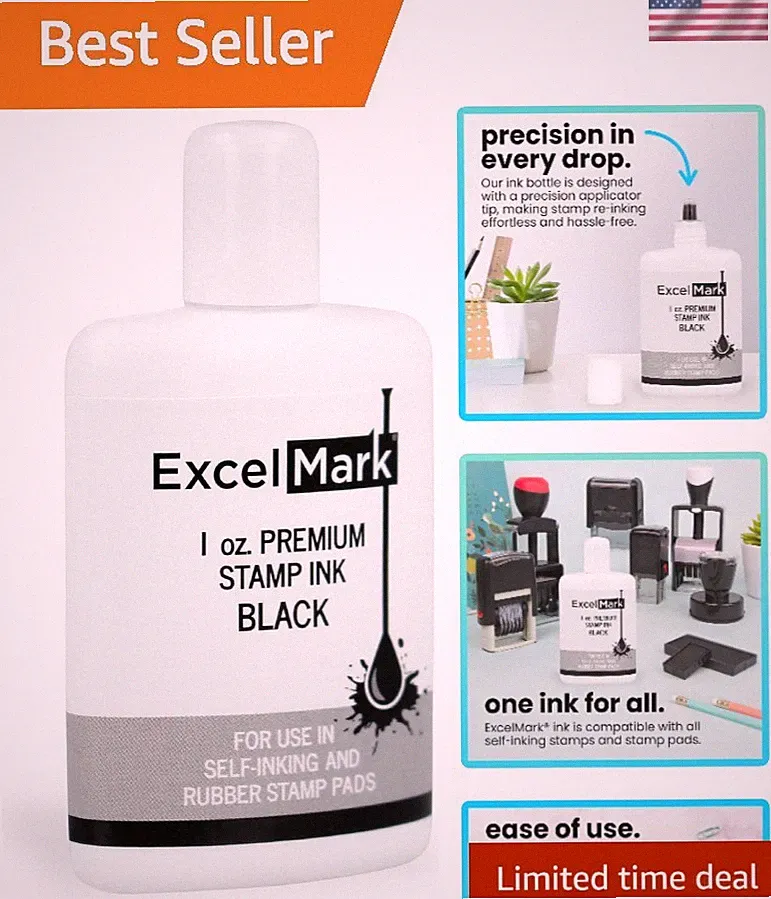 1 oz. Black Ink for Self-Inking Stamps - Easy Re-Inking & Vibrant Color