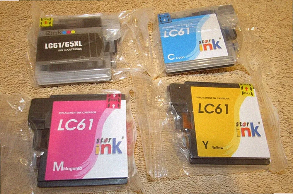 Set of 4 ST@R INK Refillable Replacement Ink Cartridges for Brother LC61 Printer